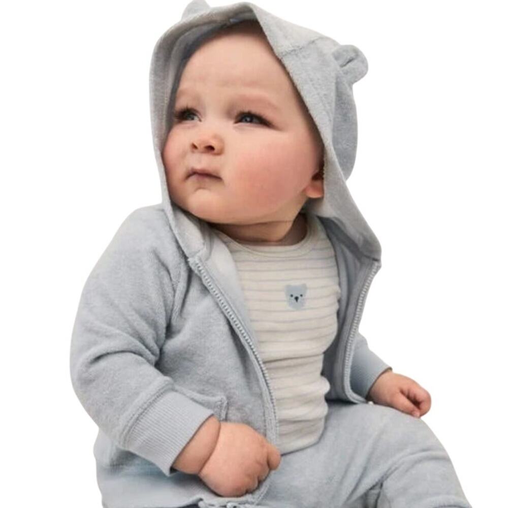 Carters baby bear light blue hoodie w/ears on hood full zip sz NB